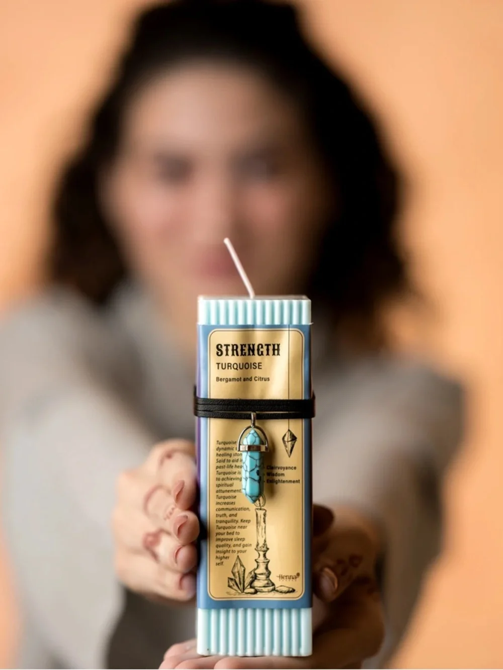 Strength Turquoise Scented Pillar Candle - Bergamot & Citrus